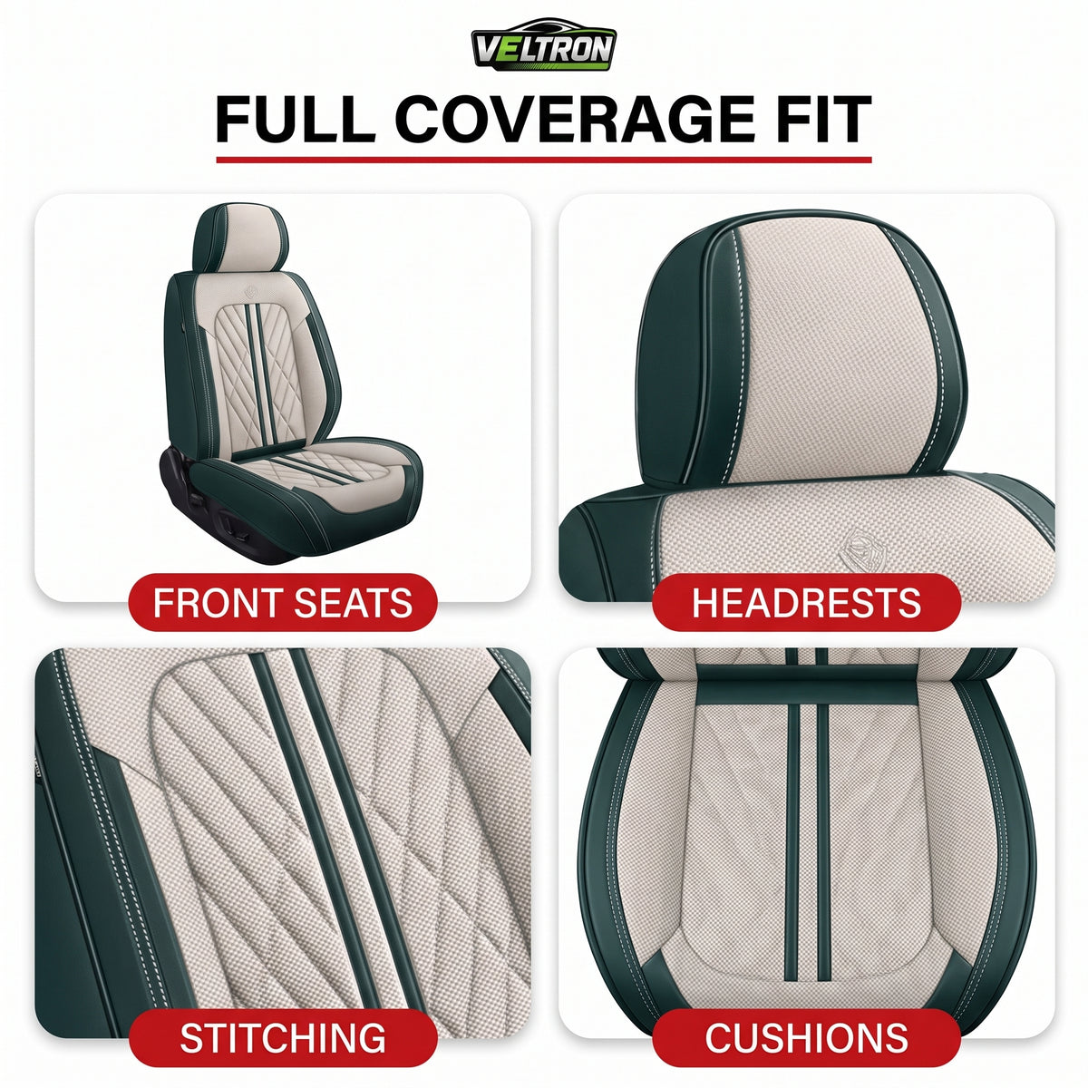 Beige & Green Car Seat Covers