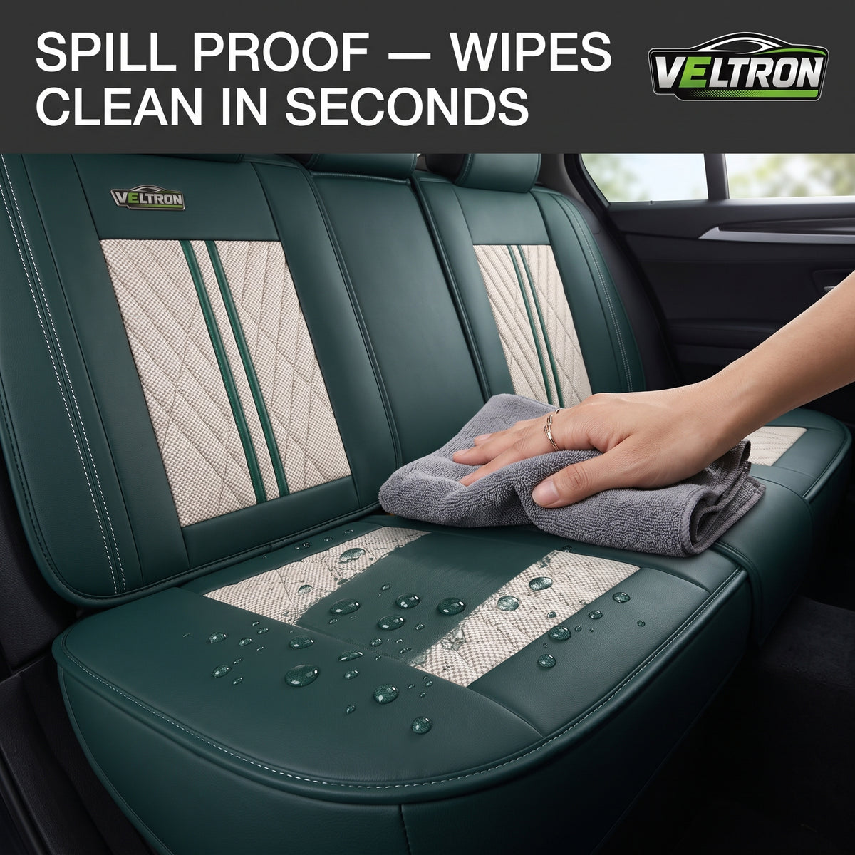 Beige & Green Car Seat Covers