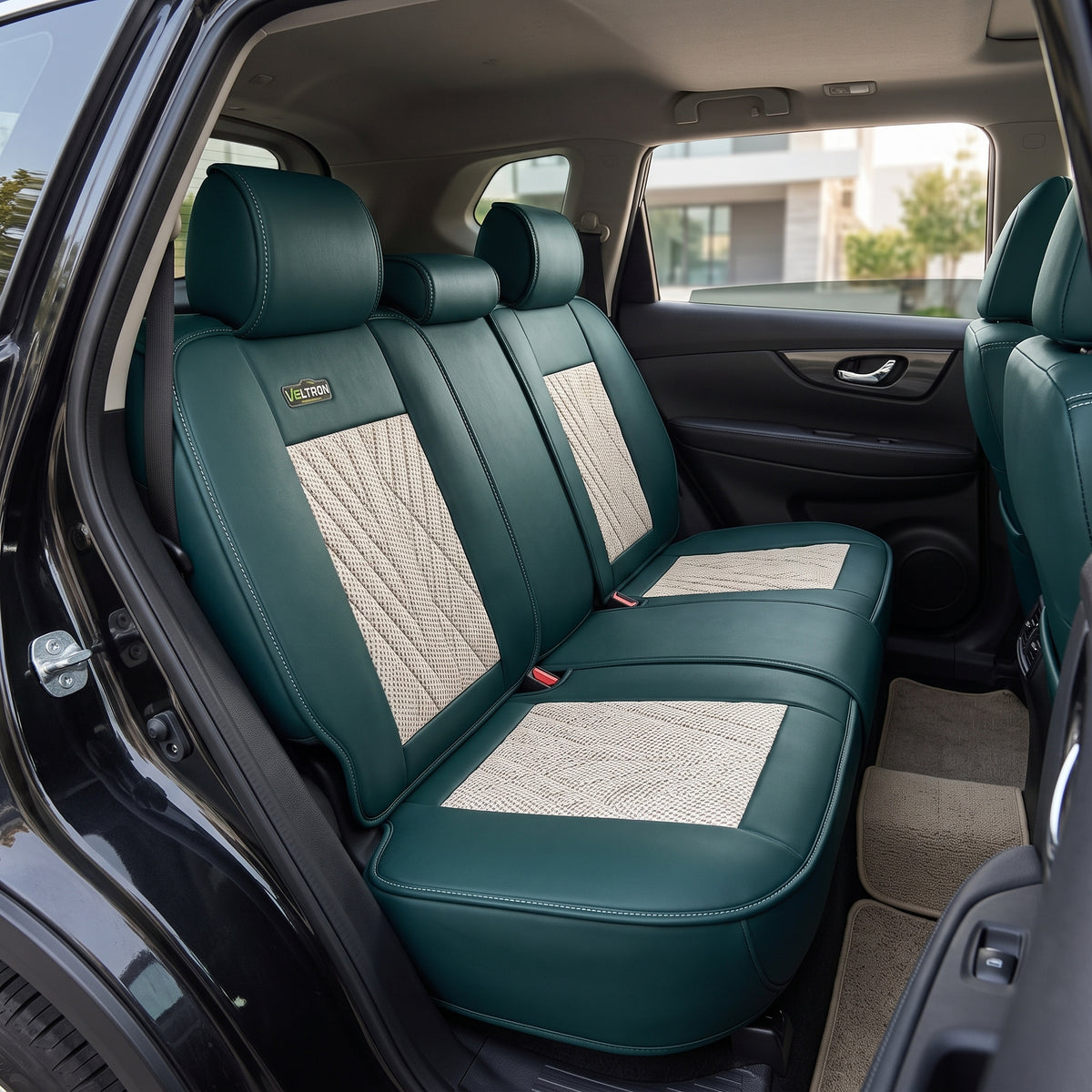 Beige & Green Car Seat Covers
