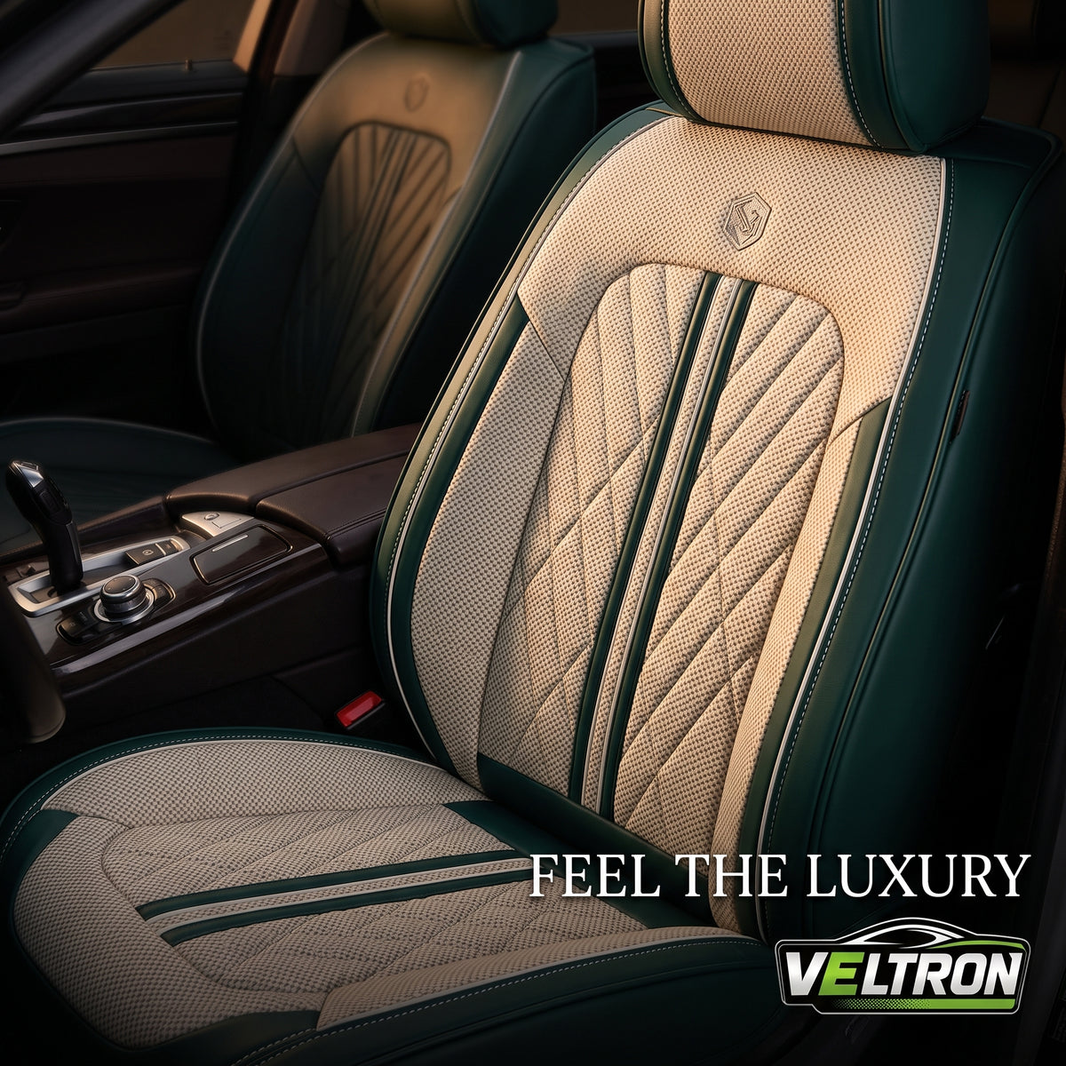Beige & Green Car Seat Covers